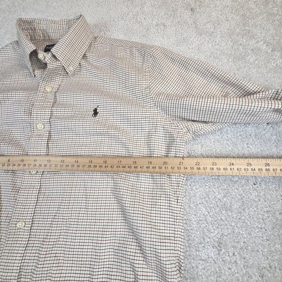 Ralph Lauren Mens Dress Shirt Tan Plaid Men's Size M Preppy Classic Pony - Picture 7 of 8